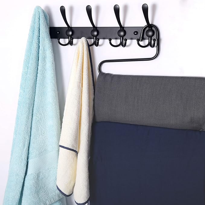 Dseap Coat Rack Wall Mounted - 5 Tri Hooks, Heavy Duty, Stainless Steel, Metal Coat Hook Rail for Coat Hat Towel Purse Robes Mudroom Bathroom Entryway,Black