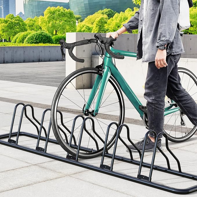 Simple Houseware 5-Bike Adjustable Floor Storage Rack for Garage, Black | Bicycle Parking Stand Organizer for Road and Kids Bikes