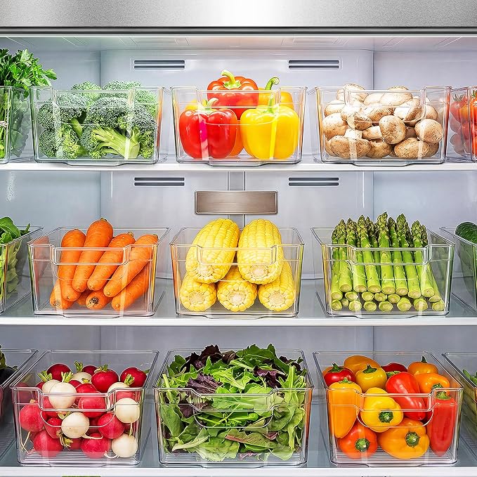 Zulay 4 Pack Clear Refrigerator Organizer Bins - XL Fridge Organizers and Storage Clear - Ideal Freezer Organizer Bins, Refrigerator Storage Containers, Kitchen Cabinets, Pantry Organization
