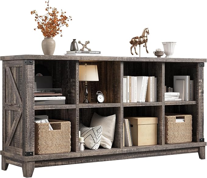 EnHomee Farmhouse 8-Cube Storage Organizer for Living Room, Black Oak | Home Organization Lovers, Wood & Metal, Holds 352 Lbs, Anti-Tip & Stabilizers