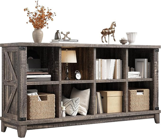 EnHomee Farmhouse 8-Cube Storage Organizer for Living Room, Black Oak | Home Organization Lovers, Wood & Metal, Holds 352 Lbs, Anti-Tip & Stabilizers