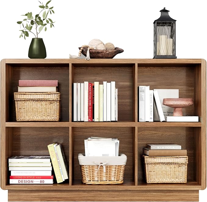 ChooChoo 6 Cube Storage Organizer, Wooden Bookcase with Storage | Cube Storage Bookshelf for Bedroom and Home Office, Brown Walnut