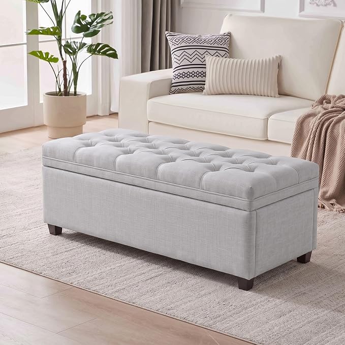 Mangodan 43 Inch Storage Ottoman, Tufted Ottoman with Storage | End of Bed Ottomans for Living Room, Bedroom, Modern Entryway Benchs
