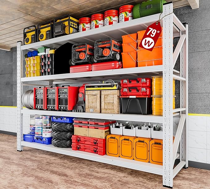 6000LBS Heavy Duty Garage Shelving Units,79" Wide & Deep Storage Shelves,White Metal Garage Shelves,Large Storage Rack,Steel Shelf,Industrial Shelving for Shop,Warehouse,Basement,79" W x 24" D x 79" H