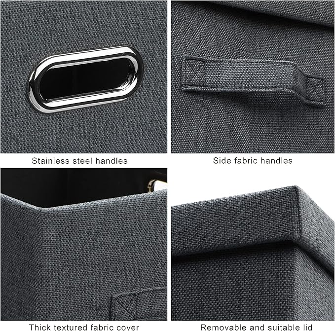Graciadeco Large 17" 36 Quart Collapsible Stackable Storage Bins with Lids, 3 Packs Dark Gray Foldable Fabric Closet Storage Boxes with Lids, Heavy-duty Linen Cube Baskets(17x12x11) | 36 Quart 3 Pack Dark Gray Collapsible Stackable Linen Fabric 4 Handl...