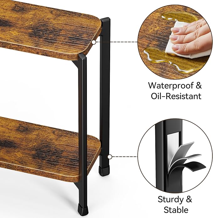 pickpiff 2 Tier Spice Rack Organizer for Kitchen Countertop, Wood and Metal Seasoning Shelf, Space-Saving Spice Organizer for Kitchen Counter, Coffee Bar and Dining Table, Brown