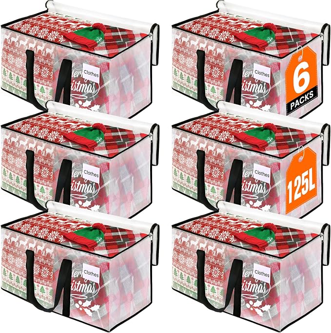 RoomHacks Clear Heavy Duty Extra Large Moving Bags, Reinforced Handle and Double Zipper Storage Bags for Packing Essentials (6 Packs)