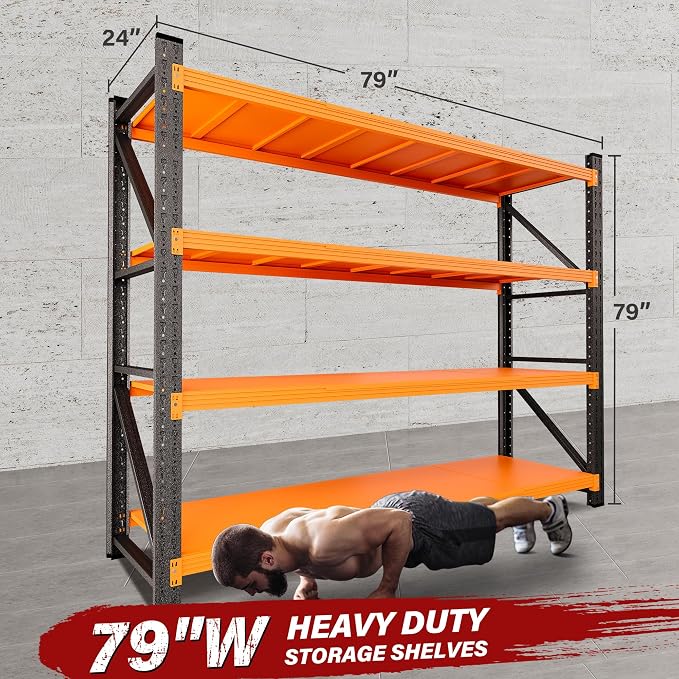 6000LBS Heavy Duty Garage Shelving Units,79" Wide & Deep Storage Shelves,Orange Metal Garage Shelves,Large Storage Rack,Steel Shelf,Industrial Shelving for Shop,Warehouse,79" W x 24" D x 79" H