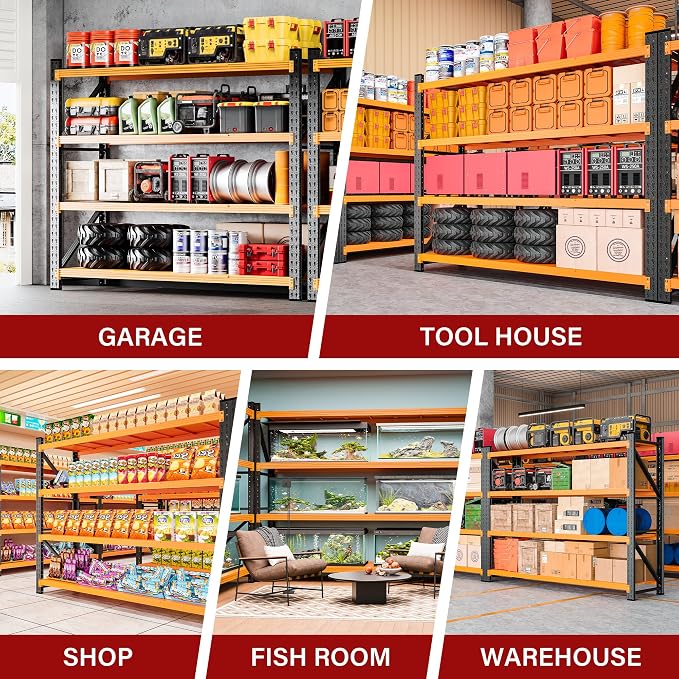 6000LBS Heavy Duty Garage Shelving Units,79" Wide & Deep Storage Shelves,Orange Metal Garage Shelves,Large Storage Rack,Steel Shelf,Industrial Shelving for Shop,Warehouse,79" W x 24" D x 79" H