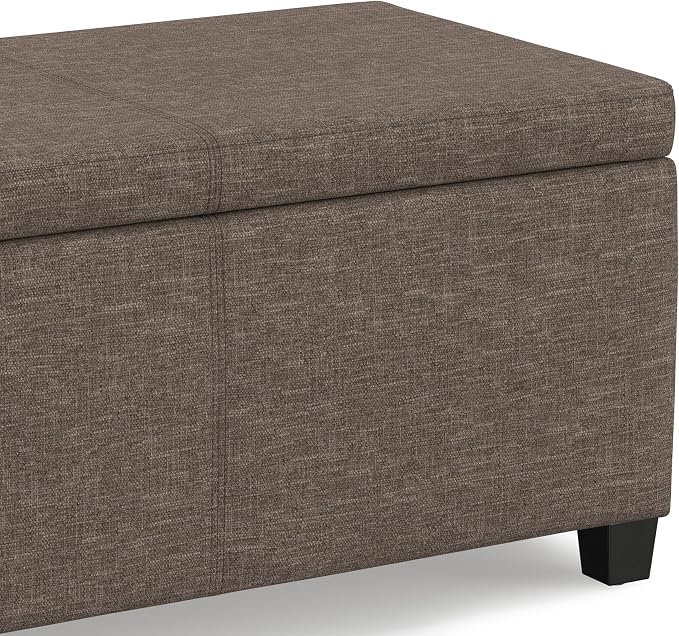SIMPLIHOME Avalon Storage Ottoman Bench - 48" Wide x 16" High Upholstered Linen Look Fabric Rectangular Lift-Top Ottoman in Fawn Brown, Contemporary Bench for Living Room with High-Density Foam