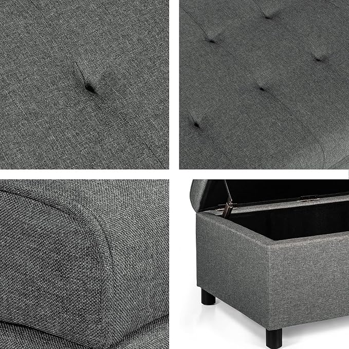 Joveco 34" Ottoman with Storage,Tufted Storage Ottoman Bench with Legs | Fabric,Safety Hinge,Upholstered,Rectangular,Entryway Bench with Seating for Living Room Bedroom Gray