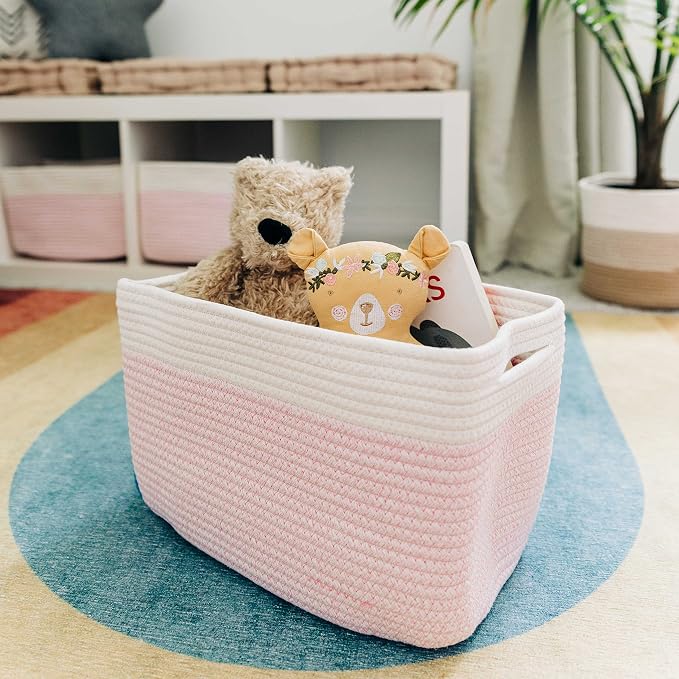OrganiHaus Cotton Rope Basket for Shelf Storage, 15x9x10 | Handwoven; a toy bin and organizer for towels, books, or blankets; fits nursery, playroom, or bedroom decor