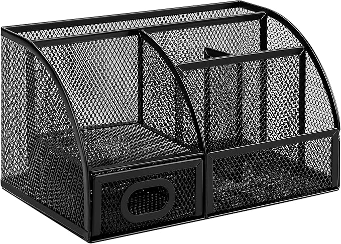 Amazon Basics Mesh Pen Holder and Desktop Desk Organizer, Office Caddy Storage for Writing Utensils, 9.1 x 5.9 x 5.5 inches, Black