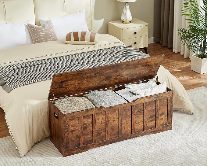 VANKILEY 51.2" Storage Chest Extra Large,Wooden Storage Bench,Rustic Brown | Chest with 2 Safety Hinges, 51.2*15.7*19.1inches, Wooden Trunk for Bedroom, Livingroom,Entryway,Easy Assembly.