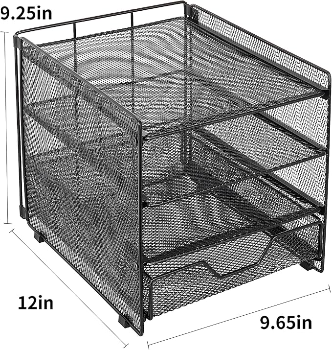 OPNICE Desk Organizer, 4-Tier Desktop File Organizer with Drawer, Office Desk Accessories, File Sorters, Workspace Organizers for Office Supplies(Black Upgraded)