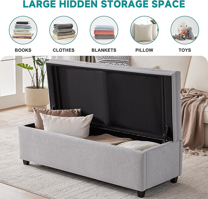 Mangodan 50 Inch Large Storage Ottoman, Tufted Ottoman with Storage | End of Bed Ottomans for Living Room, Bedroom, Modern Entryway Benchs