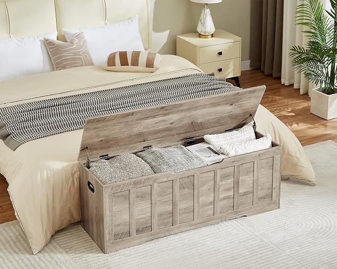 VANKILEY 51.2" Storage Chest Extra Large,Wooden Storage Bench,Greige | Chest with 2 Safety Hinges, 51.2*15.7*19.1inches, Wooden Trunk for Bedroom, Livingroom,Entryway,Easy Assembly.