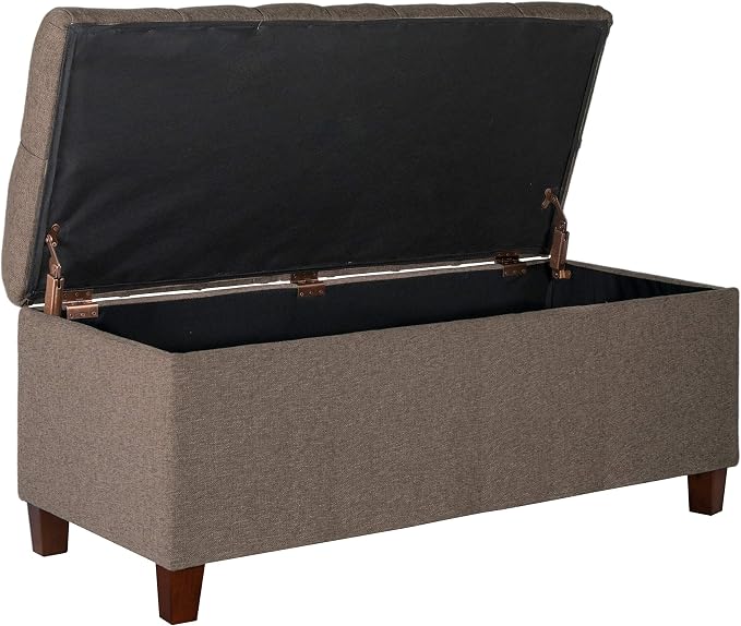 Homepop Home Decor | Tufted Ainsley Button Storage Ottoman Bench with Hinged Lid | Ottoman Bench with Storage for Living Room & Bedroom, Brown 18x40x18 inches