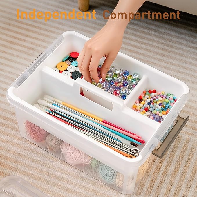 Citylife 17 QT Clear Craft Organizers and Storage Box with Handled Tray | Stackable Art Supply Organizer Storage Bins with Lids for Craft, Beads, Markers, Sewing, Tools, Playdoh, Coloring Books,
