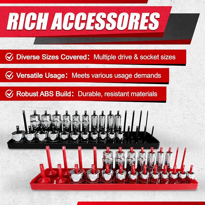 EACELIY Socket Organizer Tray Set,1/2", 1/4" and 3/8" SAE & Metric Deep & Shallow Socket Holder Kit, Deep and Shallow Socket Holders for Toolboxes(sockets not included) 丨8PCS