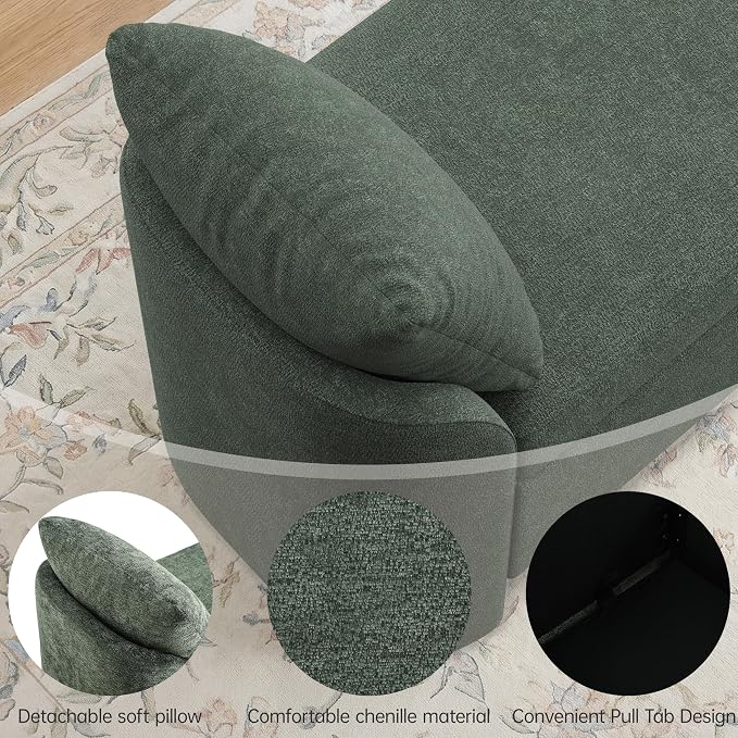 Usaint 58.3" Upholstered Storage Ottoman Bench with 2 Throw Pillows, Green | End of Bed Bench with Curved Arms and Thickened Seat Cushion for Bedroom, Livingroom, Window, Entryway and Dressing Areas