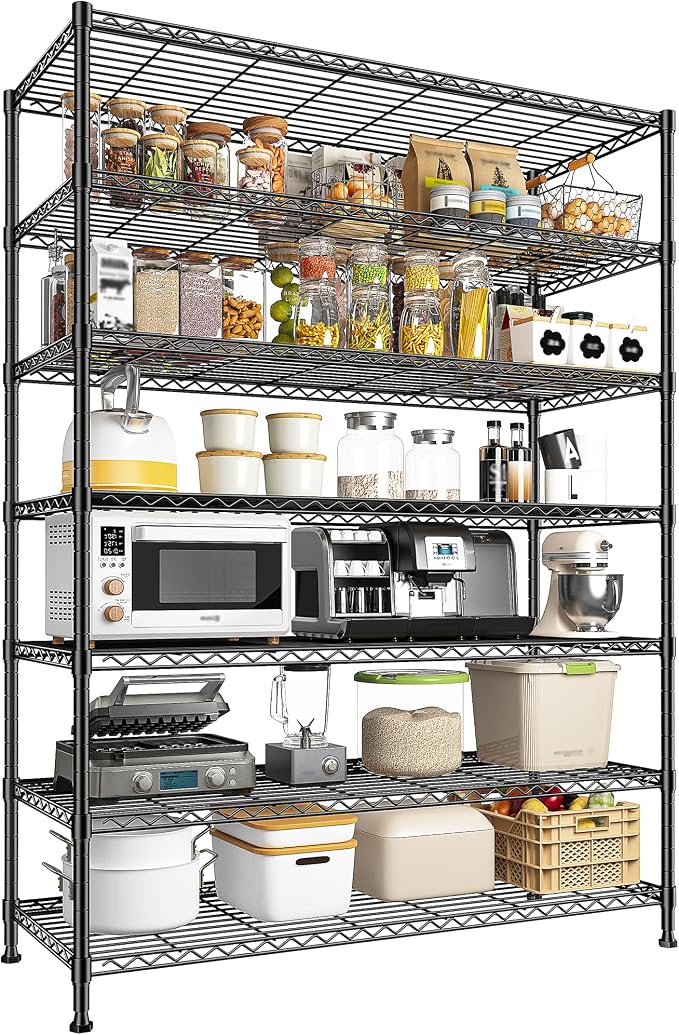 DurayLoly 82.6" H 7-Tier Metal Shelving Unit 1400LBS Adjustable Shelves | 45"W x 13.5"D, Commercial steel, Rustproof, Leveling feet, Tool-free assembly, For kitchen, pantry, garage, warehouse, retail