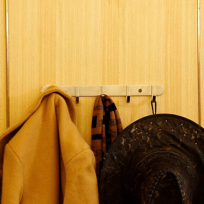 Coat Hook Rail Brushed Nickel 14-inch Towel Rack Wall Mounted with 5 Hooks/Durable Coat Hangers for Bedroom, Bathroom, Foyer, Hallway/304Stainless Steel/Easy to Install/Rust and Water Proof