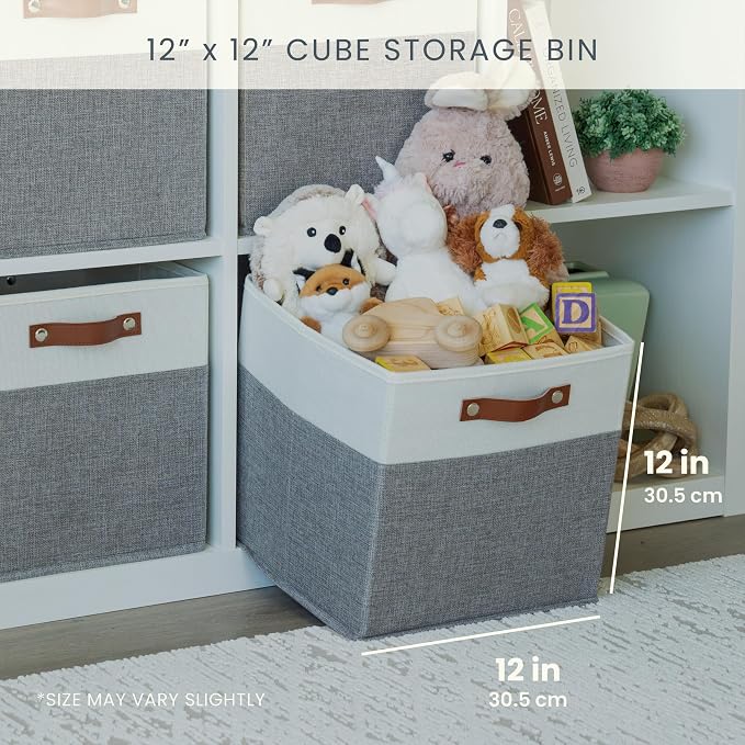 OrganiHaus 12x12 Cube Storage Bins, Set of 4 - Fabric Storage Cubes | Sturdy, holds its shape; odor-free; fits 12-inch cube shelves; vegan leather handles