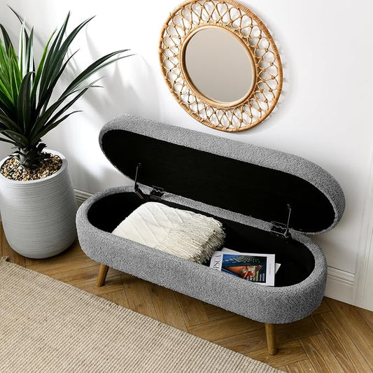 43.5" Ottoman with Storage, Storage Ottoman Bench with Safety Hinge, Foam End of Bed Bench, Upholstered Entryway Bench for Bedroom, Living Room & Window, Holds up to 330 lb, Grey