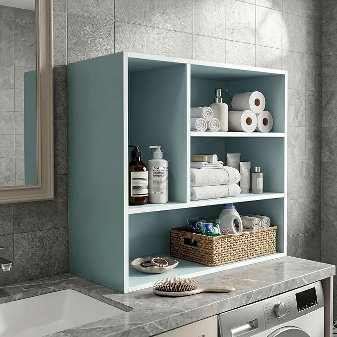 Homes: Inside + Out Apexa 4-Vertical Storage Organizer Shelves, Stackable Wood Bookcase for Organization, Dorm Teen Room Decor & Home Office, Light Blue