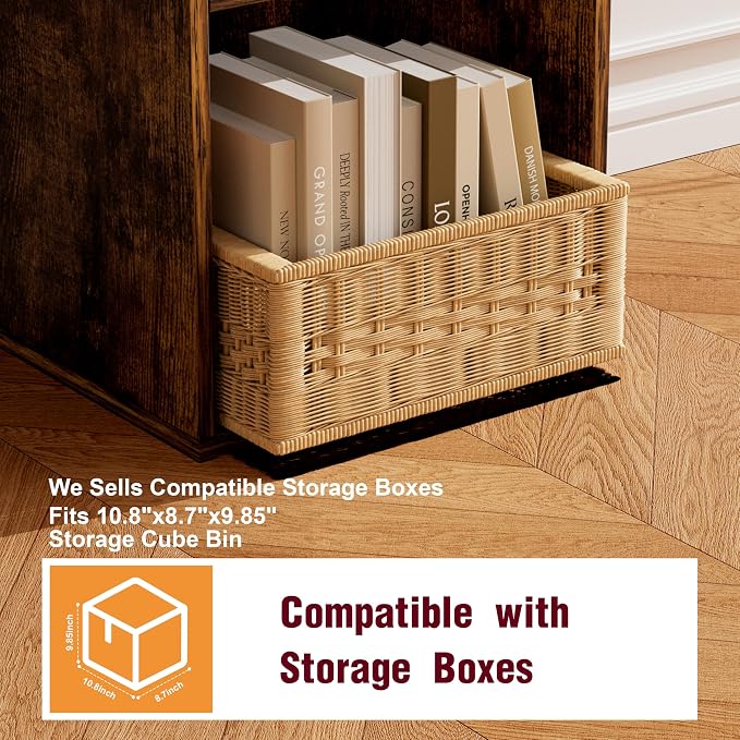 Book Shelf, Wooden Cube Storage Organizer with 11" Open Cubes, Stackable Bookcase for Room Divider Storage, 2 Tier Bookshelf for Living Room, Bedroom, Office (Indonesian Antique Oak, 4-Cube)