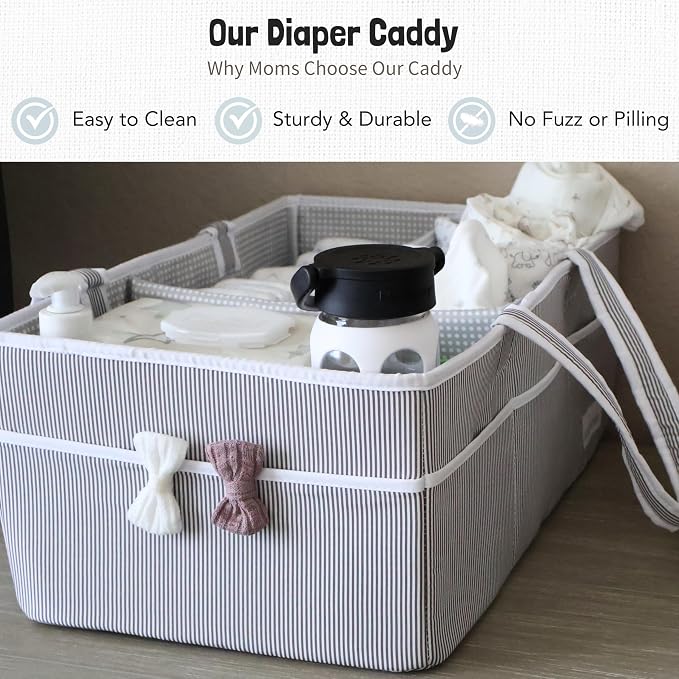 Baby Diaper Caddy - Organizer Tote Bag for Infant Boy or Girl - Baby Shower Basket - Nursery Must Haves - Registry Favorites - Newborn Caddie Car - Gray/Gray, Extra Large