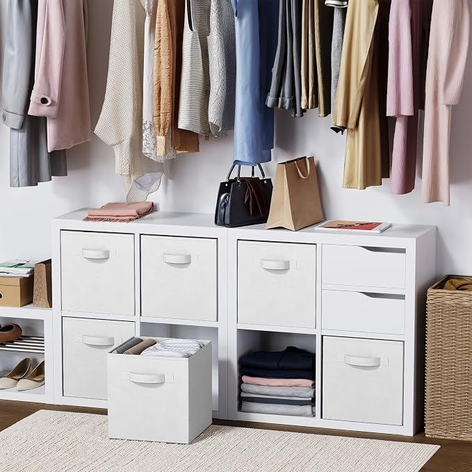 Storage Cubes Pack Of 8 - Standard Size Cube Storage Bin 10.5x10.5x11 With Dual Handles For Easy Carrying- Fabric Storage Bins Collapsible (White)