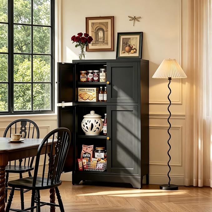 43" H Black Small Pantry Cabinet,Metal Storage Cabinets,Small Food Storage Cabinets
