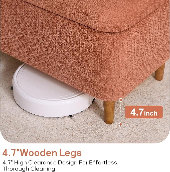 39.4" Ottoman with Storage Upholstered Storage Bench for Living Room | Modern Fabric End of Bed Bench Footstool with Wooden Legs Ottoman Bench for Window Hallway Entryway Bedroom Orange