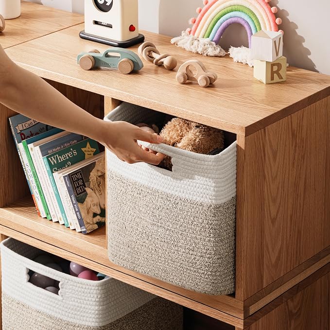 UBBCARE Storage Cubes 11 Inch, Cotton Rope Woven Baskets for Organizing, Cube Storage Bin for Baby Nursery, 2-Pack Square Toy Storage Baskets for Shleves Organizer, Closet, Kidsroom, Brown