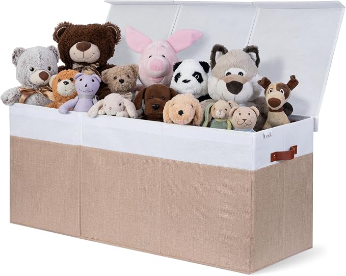 SoftOwl Extra Large Toy Storage Organizer with Lid - Sturdy, Collapsible Toy Chest Storage Box Design - Toys Bin with Dividers for Kids, Nursery, Bedroom, Playroom 37"x16"x14"