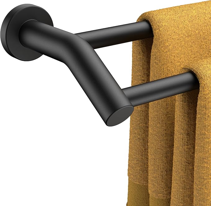 FORIOUS Double Towel Bar 24", Bathroom Towel Holder Rod Wall Mounted Black | Heavy Duty Towel Racks for Bathroom Bedroom, Space Saving, Rustproof, Stainless Steel Towel Holder, Total Length 26 Inch