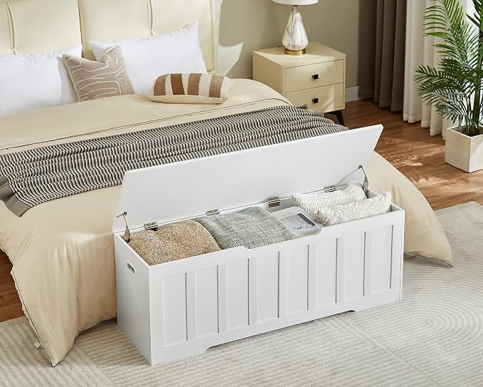 VANKILEY 51.2" Storage Chest Extra Large,Wooden Storage Bench,White | Chest with 2 Safety Hinges, 51.2*15.7*19.1inches, Wooden Trunk for Bedroom, Livingroom,Entryway,Easy Assembly.