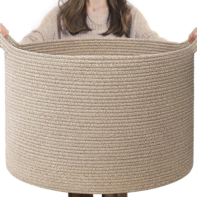 INDRESSME XXXLarge Woven Wicker Blanket Basket Living Room, 90L | 21.7" x 13.8" Storage baskets for toys laundry & pillows. Fits living room, bedroom or nursery décor. Soft-touch with handles