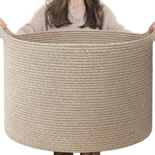 INDRESSME XXXLarge Woven Wicker Blanket Basket Living Room, 90L | 21.7" x 13.8" Storage baskets for toys laundry & pillows. Fits living room, bedroom or nursery décor. Soft-touch with handles