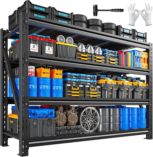 Romorgniz 5020LBS Heavy Duty Garage Shelving, 68.2" W Storage Shelves with Wire Deck, Rust/Water Resistant, 4 Tier Adjustable Industrial Shelving for Warehouse Basement, 23.5" D Deep x 72" H, Black