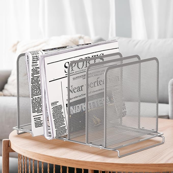 Simple Houseware Expandable 5 Section Upright File Sorter Organizer, Silver