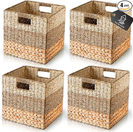 CHI AN HOME 13x13 Wicker Storage Cubes, 13x13x13 Storage Cube Bins Set 4