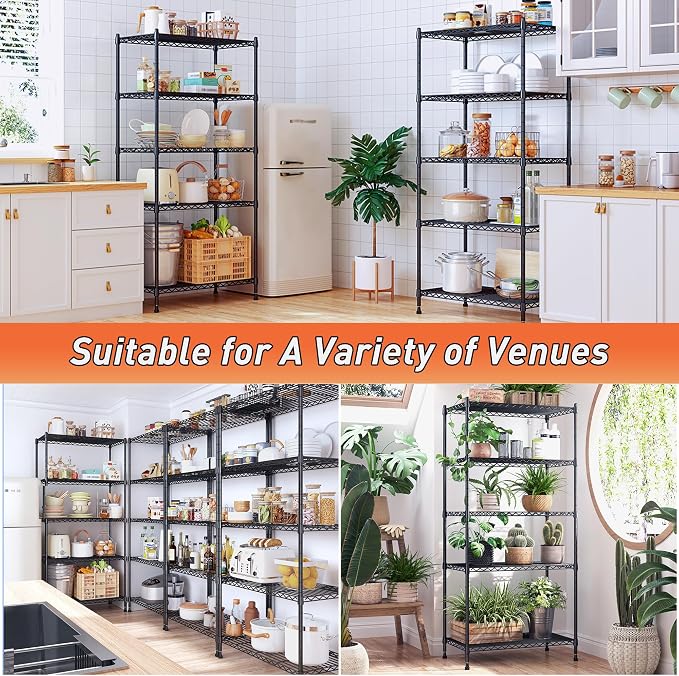 Romorgniz 5-Tier Adjustable Wire Shelving, 1010LBS, Kitchen Pantry Garage | Heavy duty Storage Shelves, Rust-resistant coating, Anti-tip design, For laundry Closet Bathroom, 59" Hx21.7" Wx13.8" D