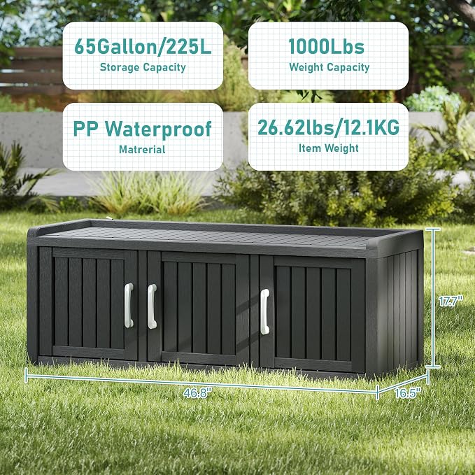 Outdoor Shoe Storage Cabinet Waterproof UV-Resistant, Entryway Storage Bench Indoor Outdoor with 3 Barn Doors, Adjustable Shelves for Entryway, Bedroom, Hallway,Living Room(Black)
