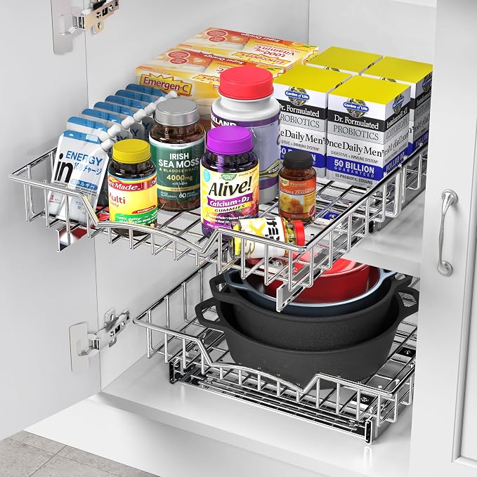 Simple Houseware Under Cabinet Pull Out Sliding Shelf Drawer, 18Dx14W | for Kitchen Organizer