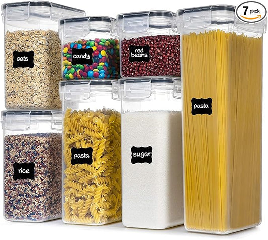 PANTRYSTAR Airtight Food Storage Containers with Lids, 7 PCS BPA Free Kitchen Canisters for Spaghetti, Pasta, Dry Food, Flour and Sugar, Plastic Canisters for Pantry Organization and Storage