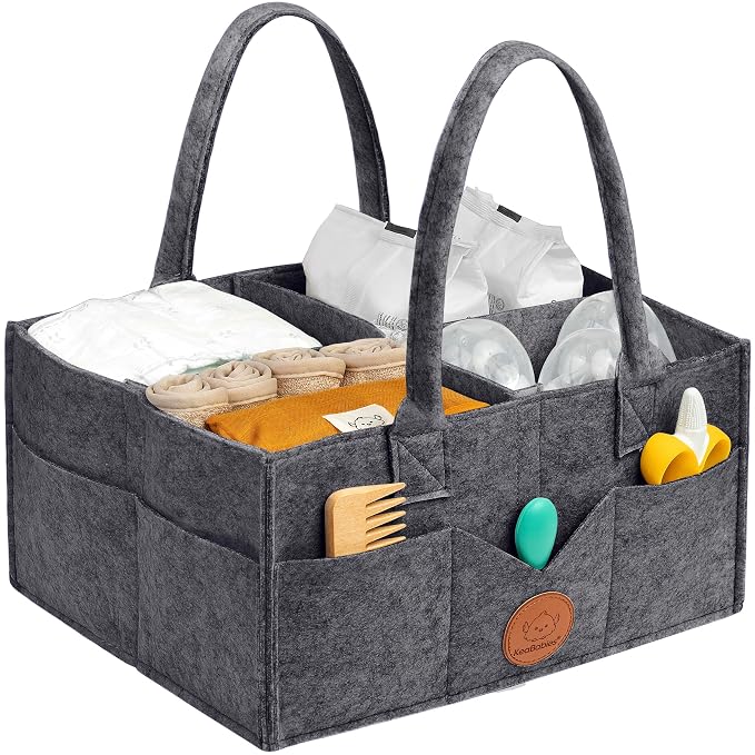 KeaBabies Baby Diaper Caddy Organizer with Handle, Portable (Mystic Gray) | Baby Car Organizers and Storage for Nursery, Changing Table, Large Shower Gift Basket for New Mom Gifts & Boy Girl Registry