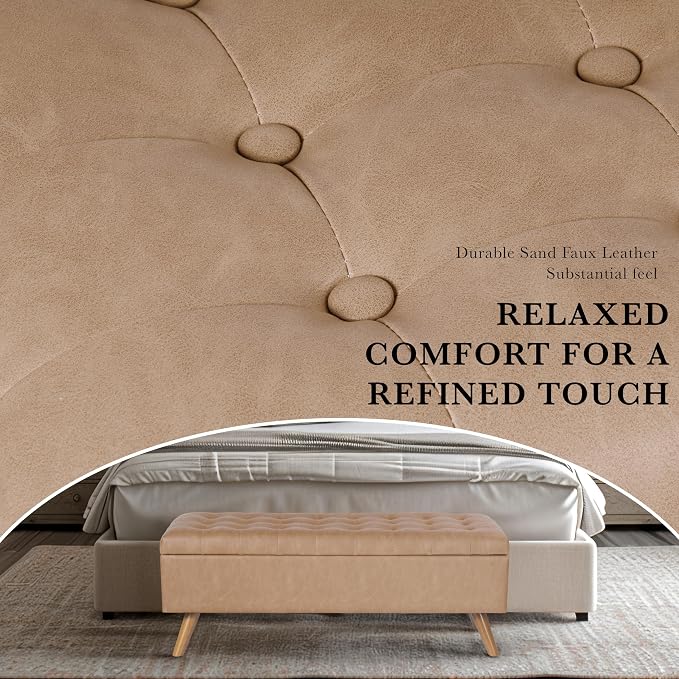 HomePop 48" Modern Tufted Storage Bench - Sand Faux Leather